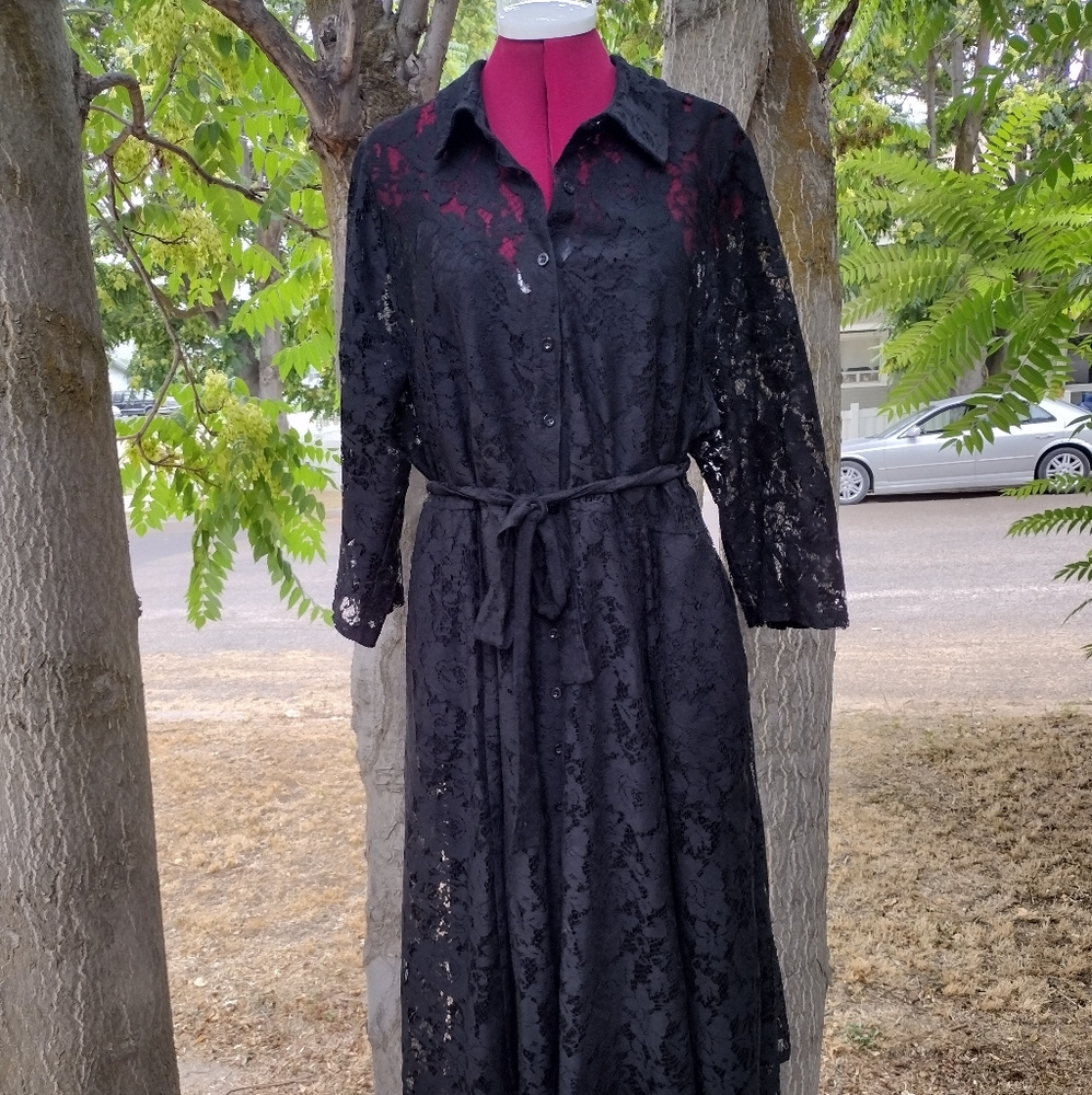 Lace black shirt dress